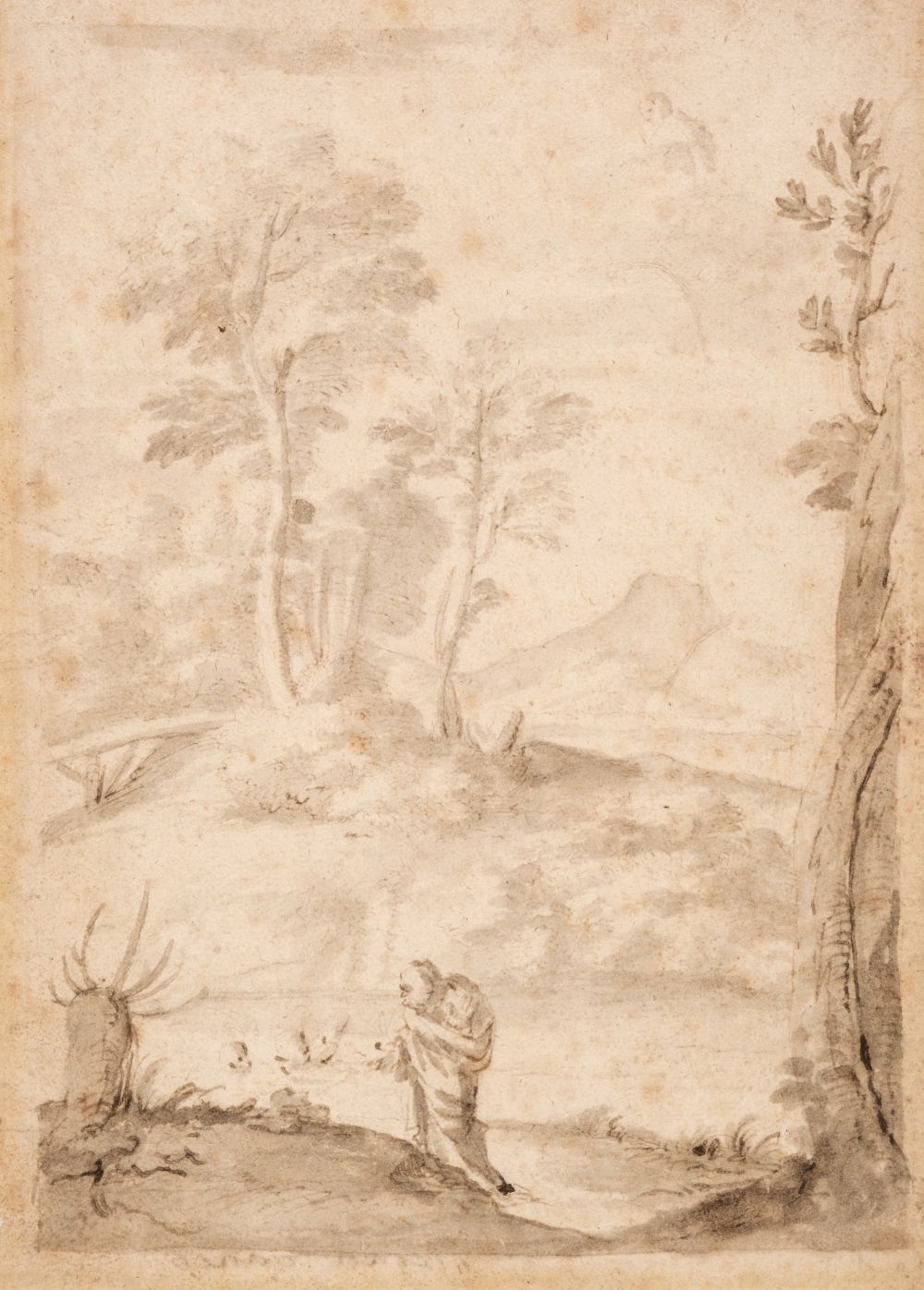 * Lanfranco, Giovanni, Follower of (1582-1647), St Anthony in the Wilderness, pen, ink and wash