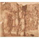 * Italian School, Battle Procession with Pikebearers, pen and brown ink and wash