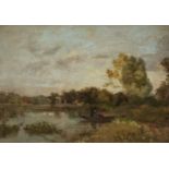 * Barbizon School. A river landscape with boaters, 19th century, oil on panel