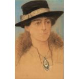 * Hartrick Archibald Standish, (1864 - 1950). Portrait of a young woman in brimmed hat and fur stole