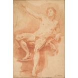 * Van Loo (Carle, 1705-1765). Academy study: Reclining male nude with raised arm
