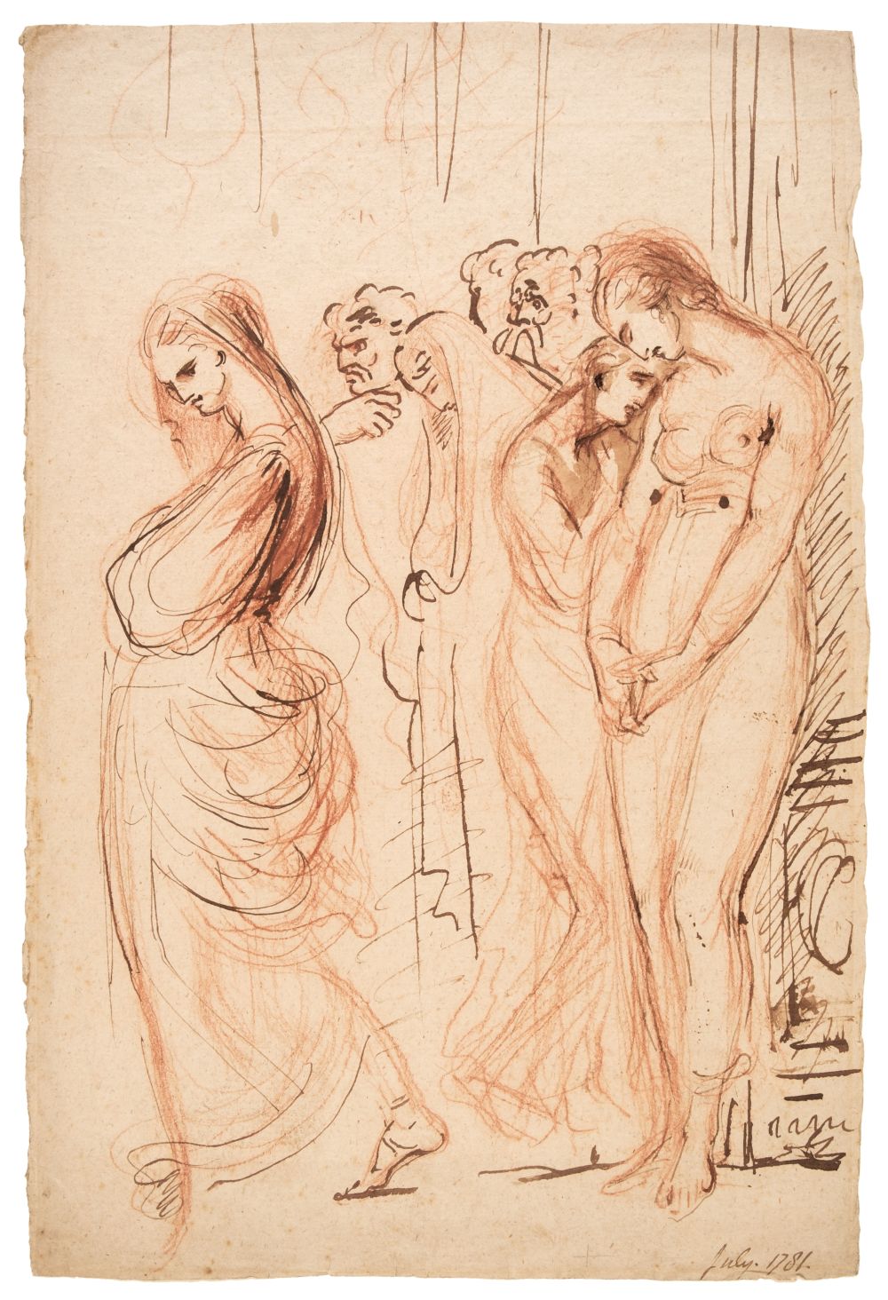 * Romney (George, 1734-1802). A group of oppressed male and female figures, and one other