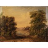 * English 19th Century School, A Wooded Landscape with a castle and a lake beyond