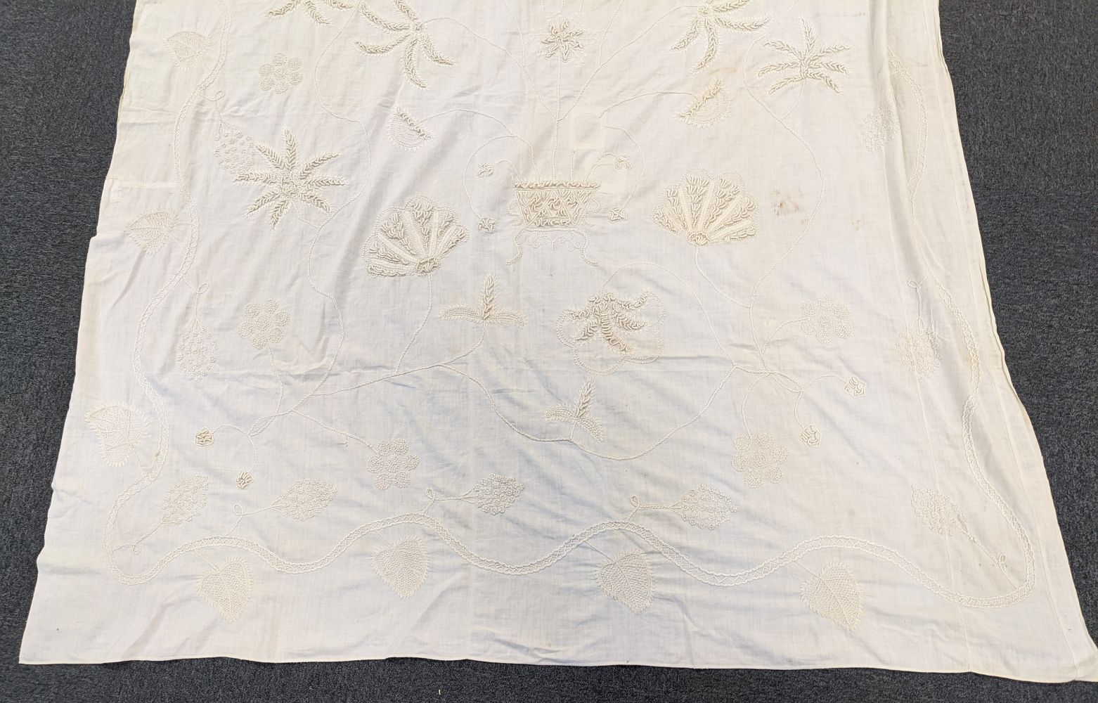 * Embroidered bedcover. A bullion-work coverlet, English, early 19th century - Image 7 of 16