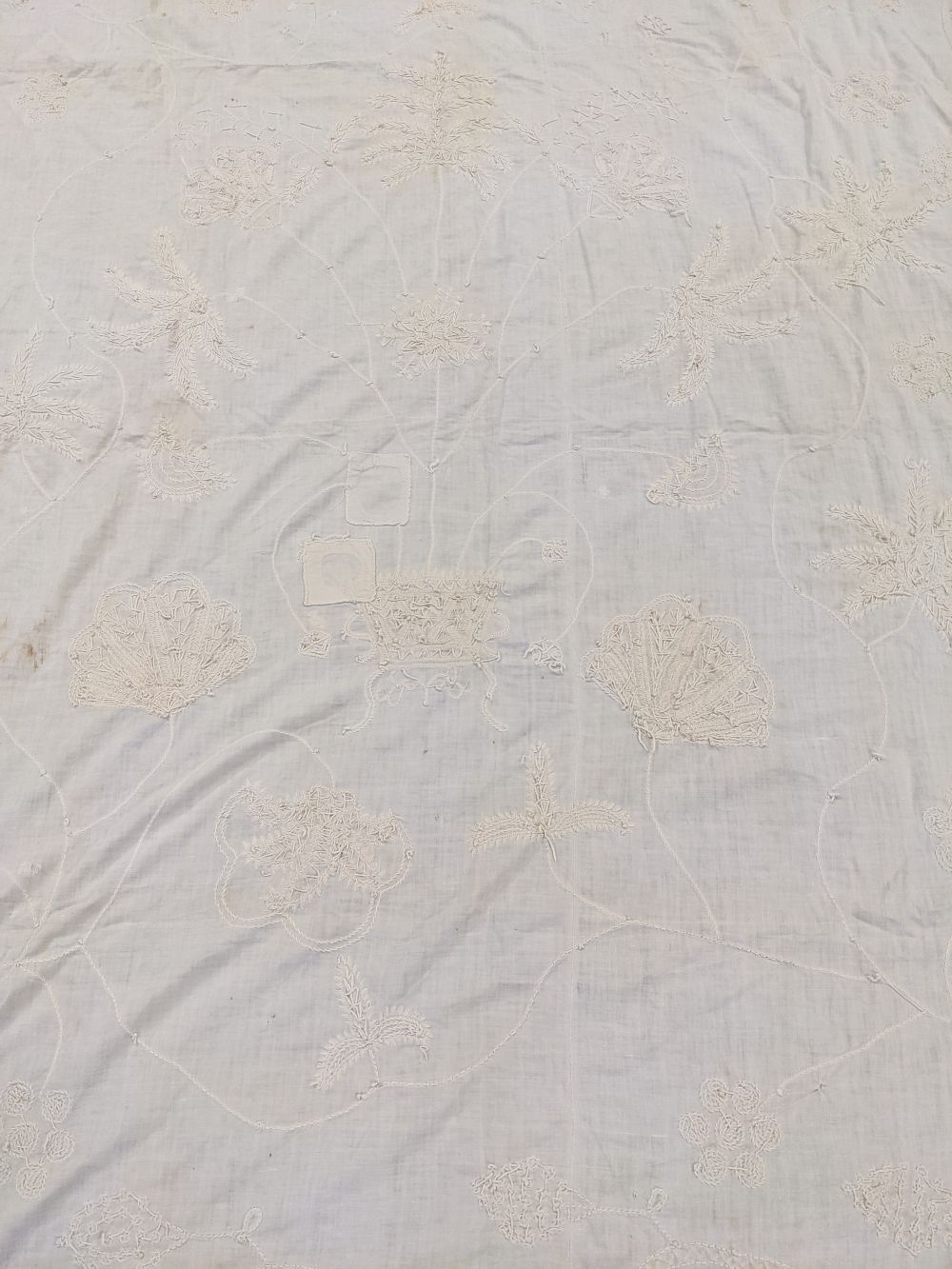 * Embroidered bedcover. A bullion-work coverlet, English, early 19th century - Image 6 of 16