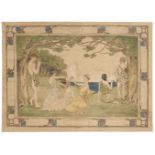 * Painted panel. A large Arts & Crafts painted linen panel, circa 1920