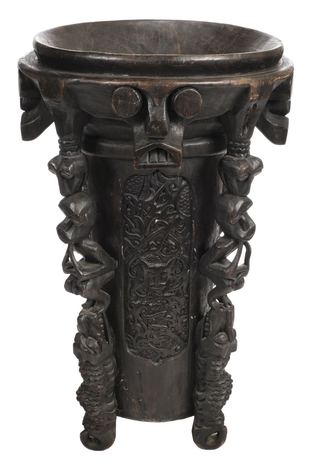 * Indonesia. A Dyak tribe carved wood stool or vessel