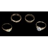 * Rings. Four 9ct gold dress rings
