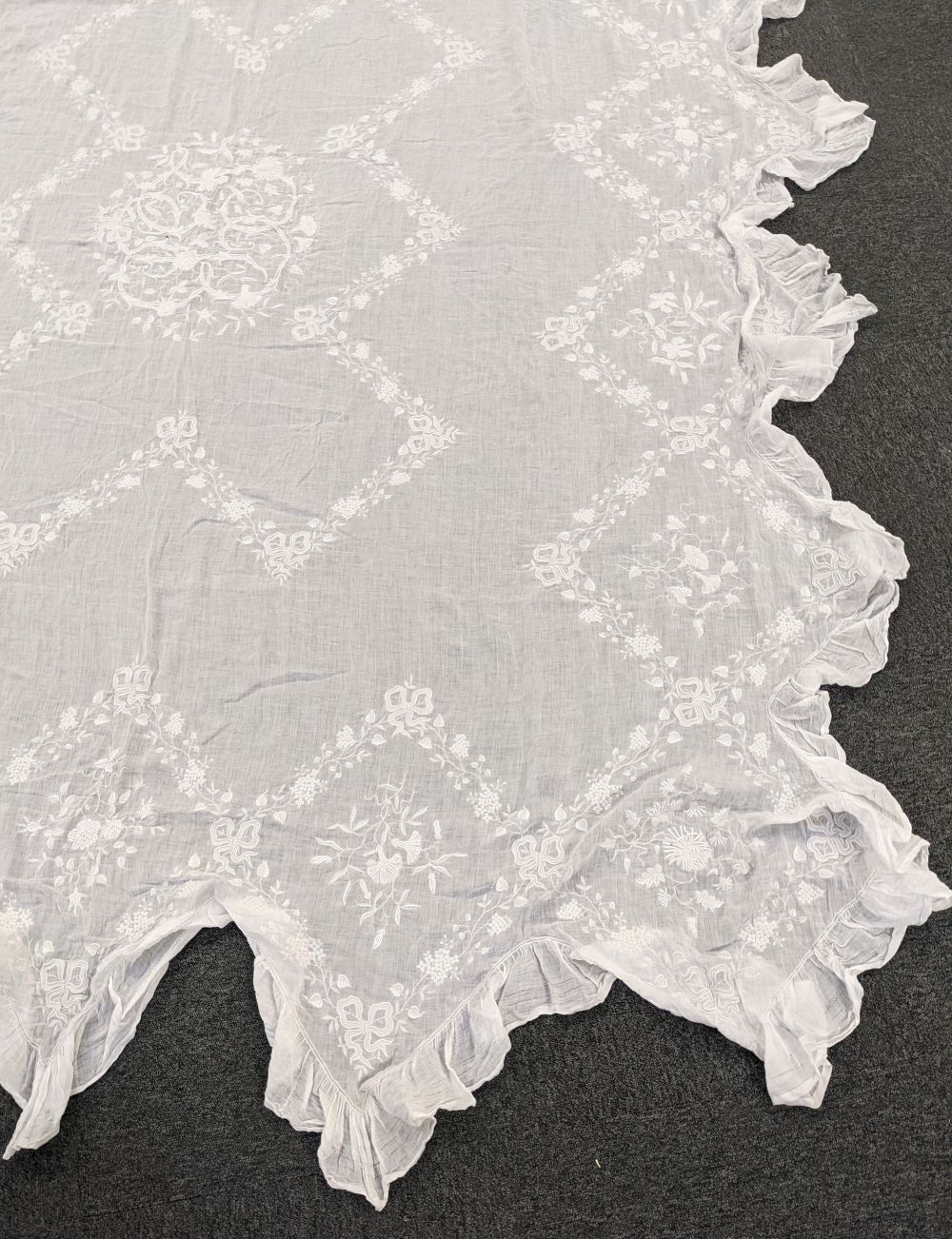 * Embroidered bedcover. A bullion-work coverlet, English, early 19th century - Image 12 of 16