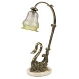 * Lighting. Art Nouveau brass swan table lamp