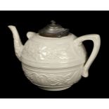 * Teapot. A Victorian oversized creamware teapot, possibly Leeds