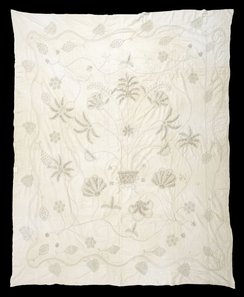 * Embroidered bedcover. A bullion-work coverlet, English, early 19th century