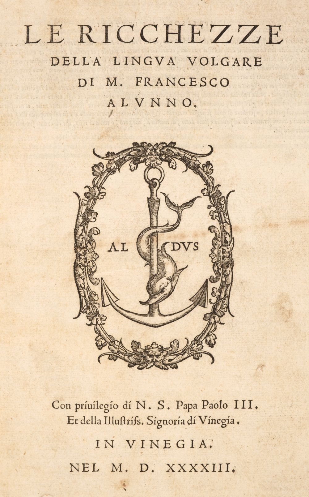Alunno (Francesco). Le ricchezze della lingua volgare, 1543