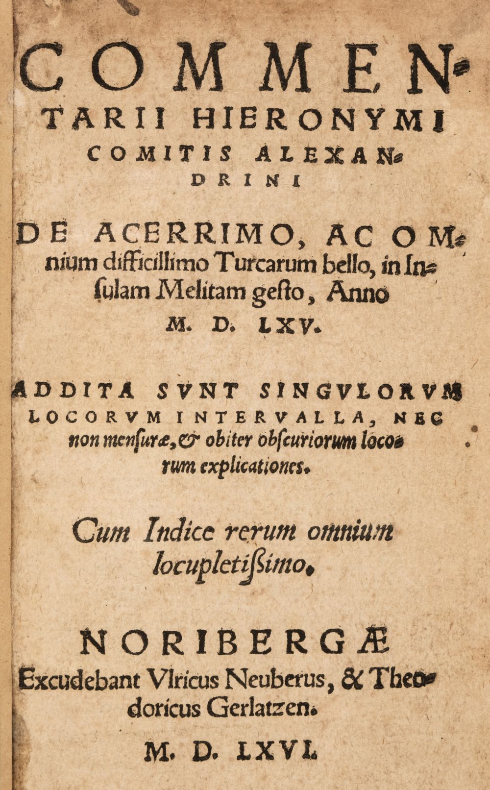 Conti (Natale). Commentarii Hieronymi Comitis Alexandrini, Nuremberg: U. Neuber und D. Gerlach,