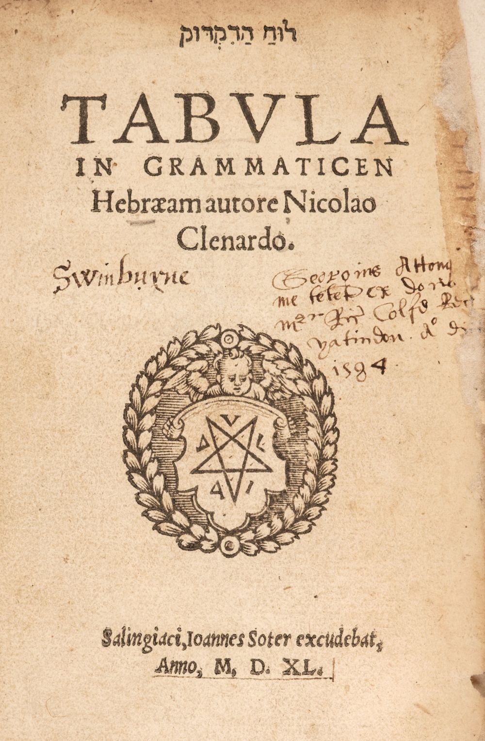 Clenard (Nicolas,). Tabula in Grammatican Hebraeam, 1540