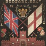 Woolwork Panel - Bedford Regt. A woolwork panel for the Bedford XVI Regiment, 1890