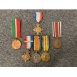 Bullock. Various medals including 1914 trio