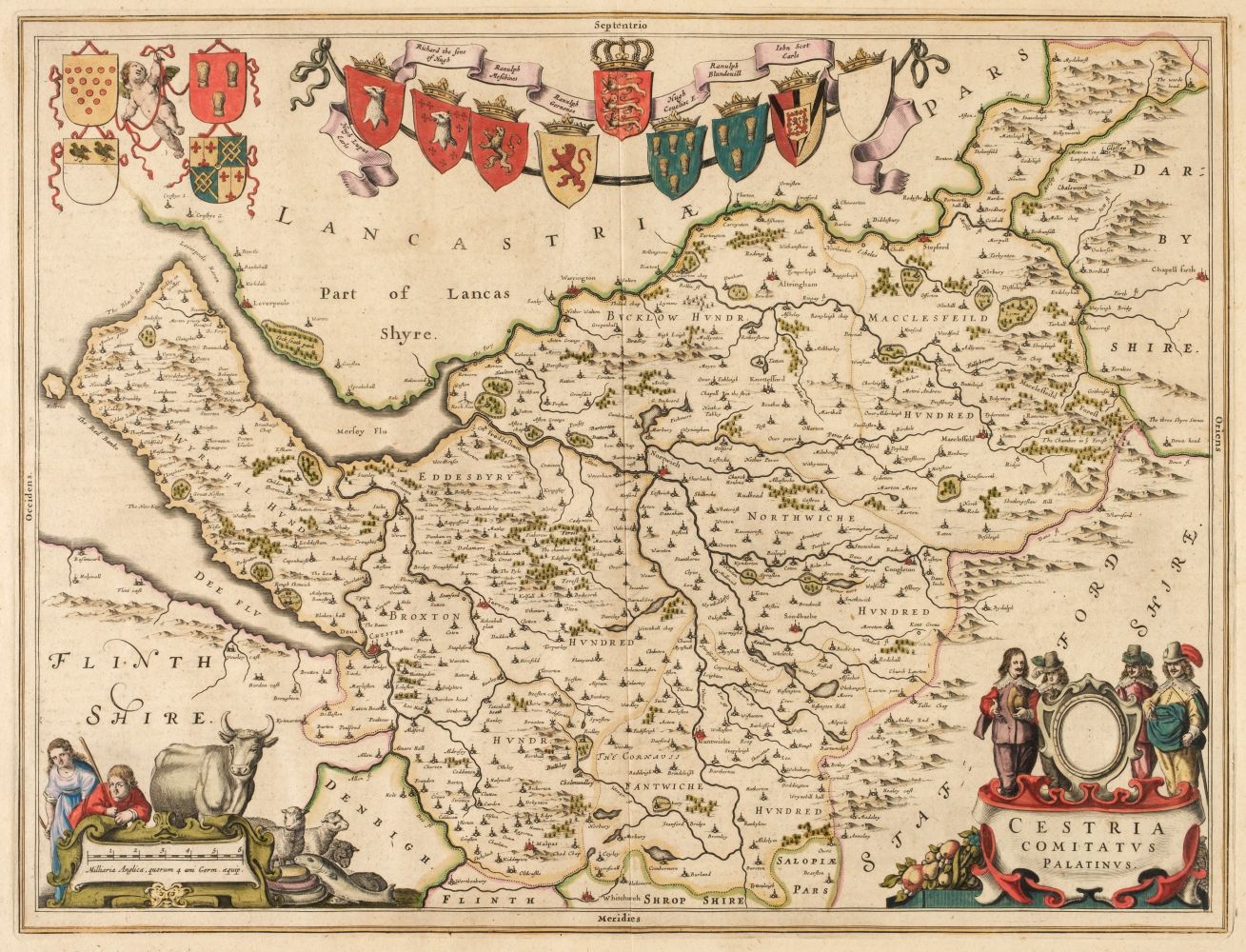 Cheshire. Blaeu (Johannes), Cestria Comitatus Palatinus, Amsterdam, circa 1645