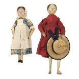 Peg Dolls. Two Victorian wooden peg dolls