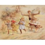 Hardy (Evelyn Stuart, 1866-1935). Children playing at pulling baby along in a cart