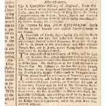 Playing cards. Advertisement for Monmouth Rebellion playing cards, 12 November 1685
