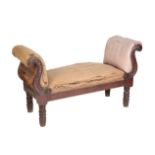 A REGENCY CARVED MAHOGANY AND UPHOLSTERED WINDOW SEAT,