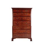 A GEORGE III MAHOGANY SECRETAIRE CHEST ON CHEST,