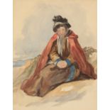 ENGLISH SCHOOL, 19TH CENTURY A full-length study of a young woman seated on rocks in a landscape