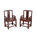 PAIR OF CHINESE EXPORT RED LACQUER ARMCHAIRS, LATE QING DYNASTY