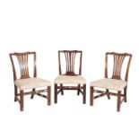 A SET OF SIX GEORGE III MAHOGANY AND UPHOLSTERED DINING CHAIRS,