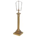 A VICTORIAN BRASS COLUMNAR TABLE LAMP,