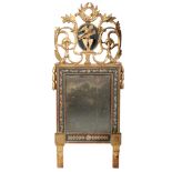 A LOUIS XV CARVED GILTWOOD AND COMPOSITION FRAMED WALL MIRROR,