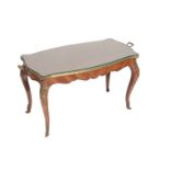 A PARQUETRY AND GILT METAL MOUNTED OCCASIONAL TRAY TABLE,