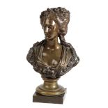 A FRENCH PATINATED BRONZE BUST OF A MAIDEN, IN 18TH CENTURY STYLE,