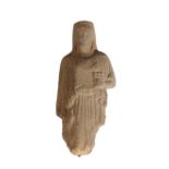 A SCULPTED STONE MODEL OF A MAIDEN WEARING A PEPLOS,