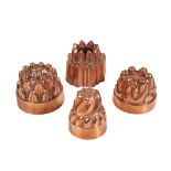 FOUR VICTORIAN COPPER 'JELLY' MOULDS,