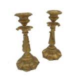 A PAIR OF VICTORIAN GILT BRONZE CANDLESTICKS,