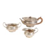 A LATE 19TH CENTURY SILVER THREE PIECE TEA SET,