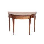 A GEORGE III MAHOGANY DEMI-LUNE CARD TABLE,