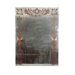 AN ETCHED GLASS MARGINAL WALL MIRROR PLATE,