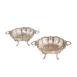 A PAIR OF SILVER BON BON DISHES,