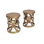 A PAIR OF PLANISHED BRASS STOOLS,