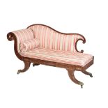 A REGENCY ROSEWOOD, BRASS INLAID AND UPHOLSTERED CHAISE LONGUE,