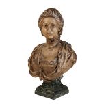 A CONTINENTAL SCULPTED TERRACOTTA BUST OF A MAIDEN, IN 18TH CENTURY STYLE,