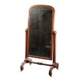 A VICTORIAN MAHOGANY CHEVAL MIRROR,