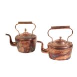 TWO LARGE VICTORIAN COPPER KETTLES,