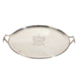 AN OVAL SILVER TRAY