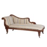 A WILLIAM IV ROSEWOOD AND UPHOLSTERED CHAISE LONGUE,