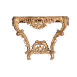 A LOUIS XV CARVED AND GILTWOOD AND MARBLE MOUNTED CONSOLE TABLE,