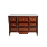 A FRENCH WALNUT, PARQUETRY AND EBONY BANDED COMMODE,